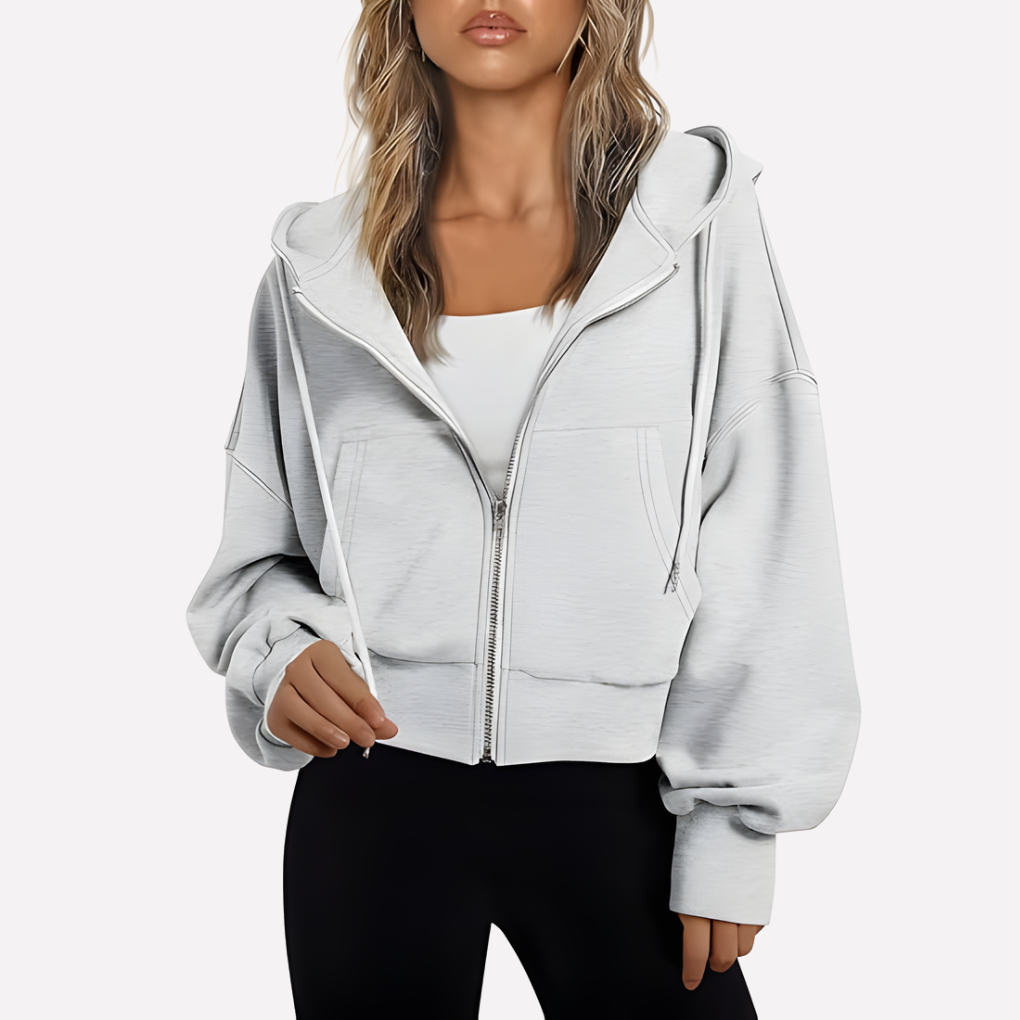 Women's Relaxed Cropped Zip-Through Hooded Top