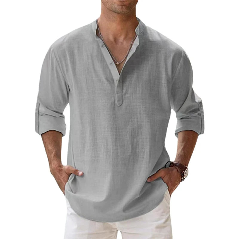 Men's Relaxed Fit Summer Linen Henley
