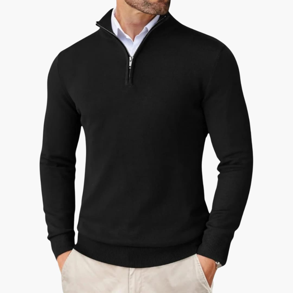Men's Ribbed Hem Quarter-Zip Knit Pullover