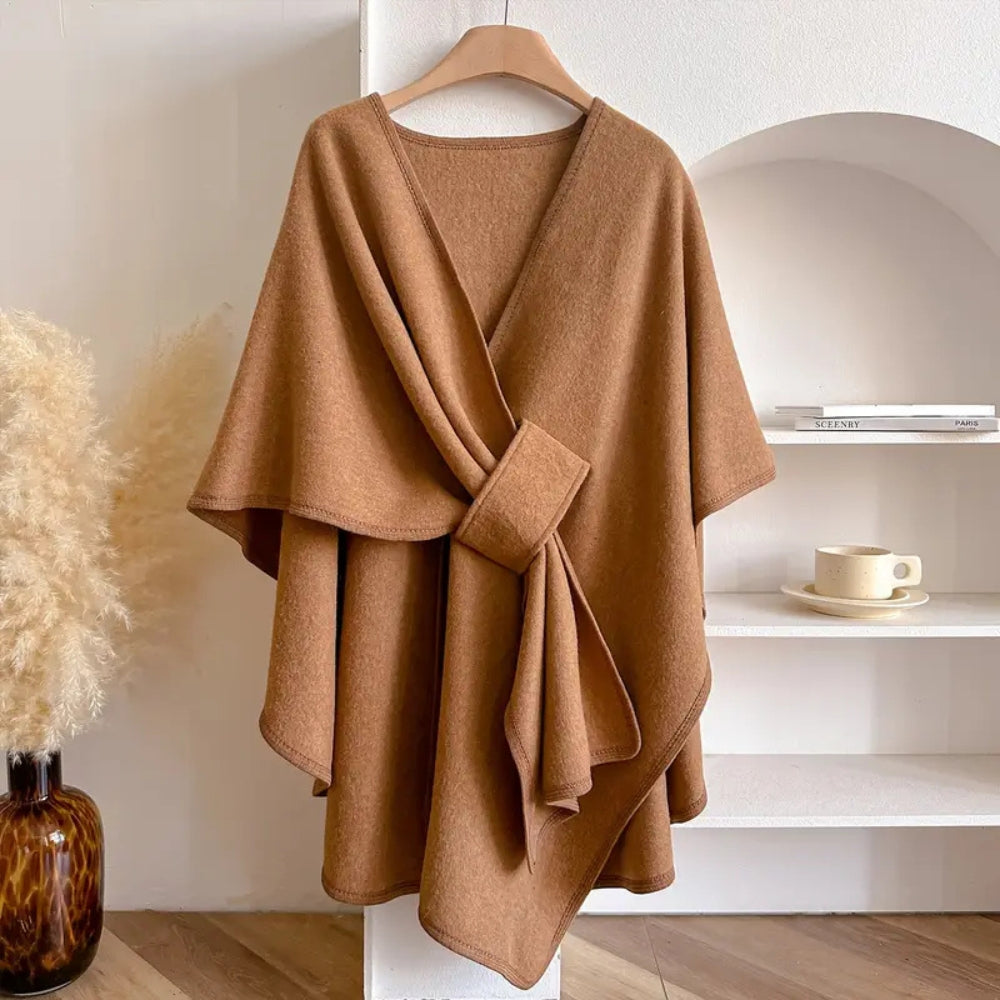 Women's Windproof Poncho Topcoat with Belt