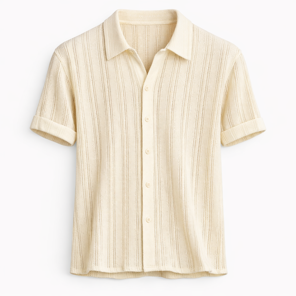 Men's Vertical Stripe Textured Knitted Polo