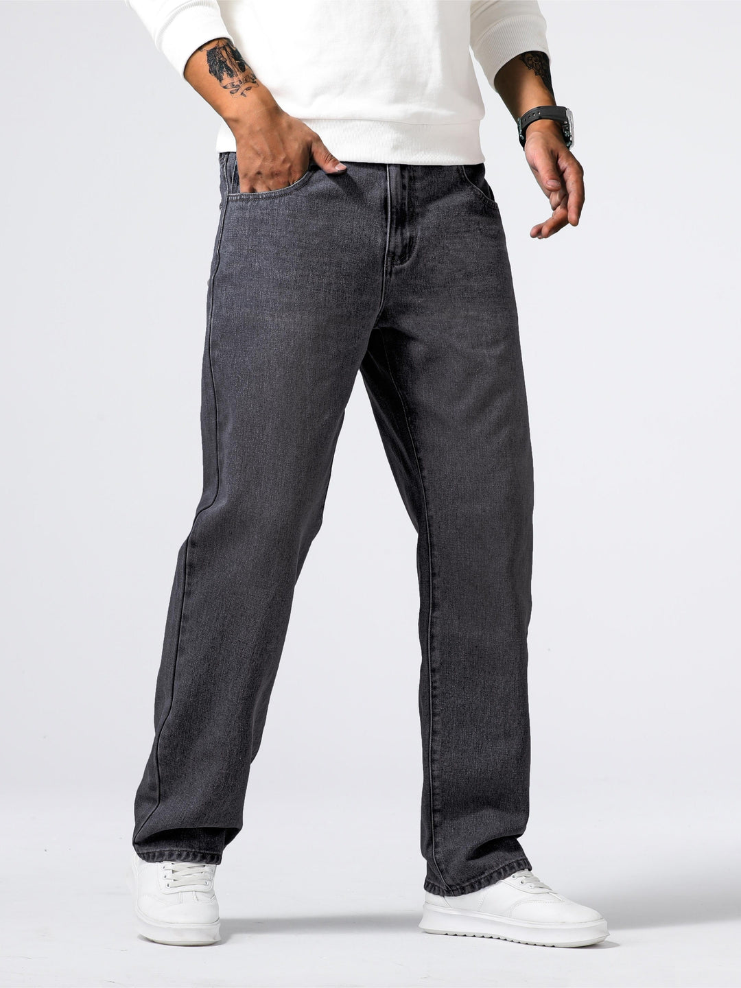 Men's Blue Washed Straight-Leg Denim Trousers