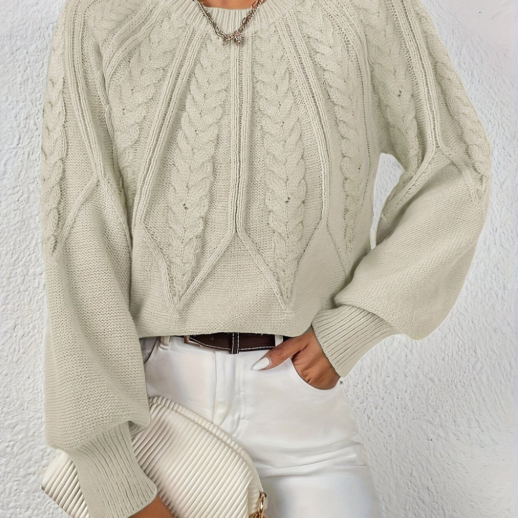 Women's Cable Knit Voluminous-Sleeve Pullover