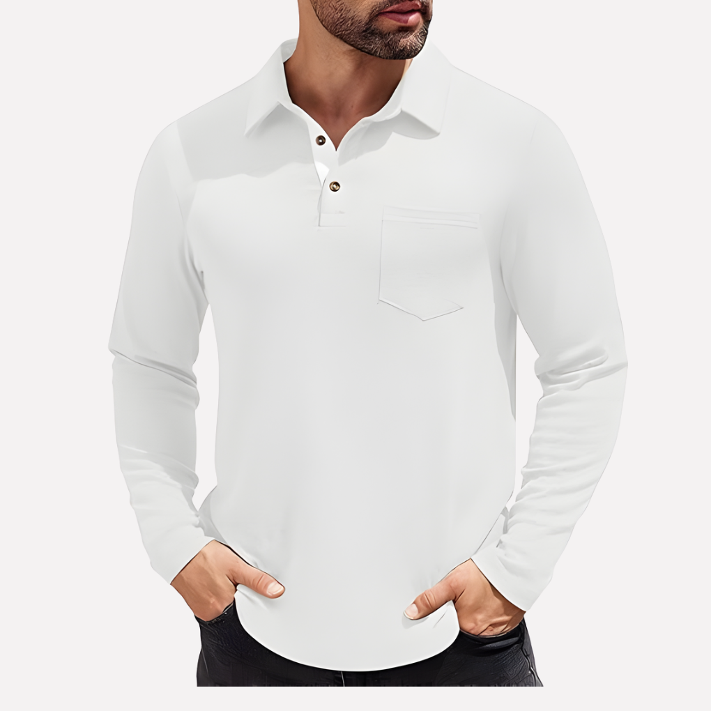 Men's Casual Fit Chest Pocket Long Sleeve Polo