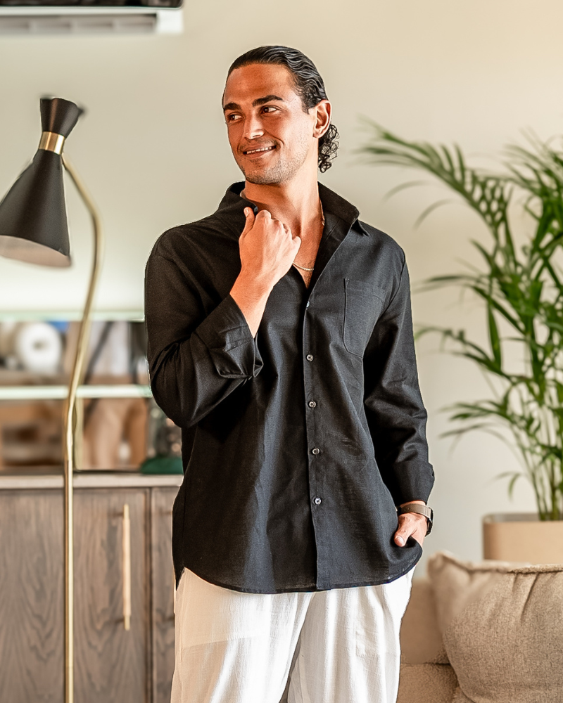 Men's Relaxed Long Sleeve Linen Shirt