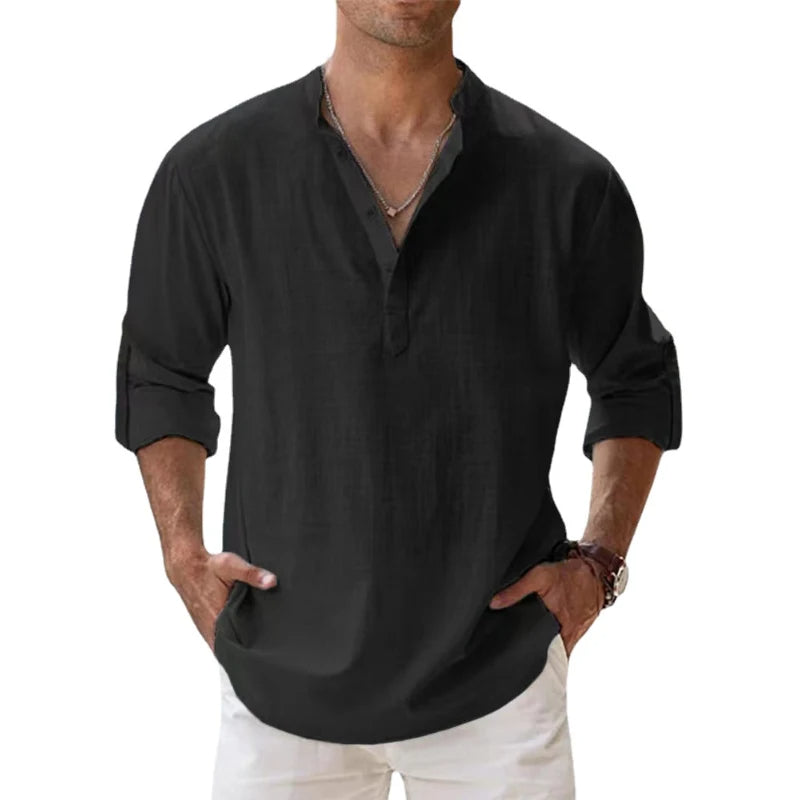 Men's Relaxed Fit Summer Linen Henley
