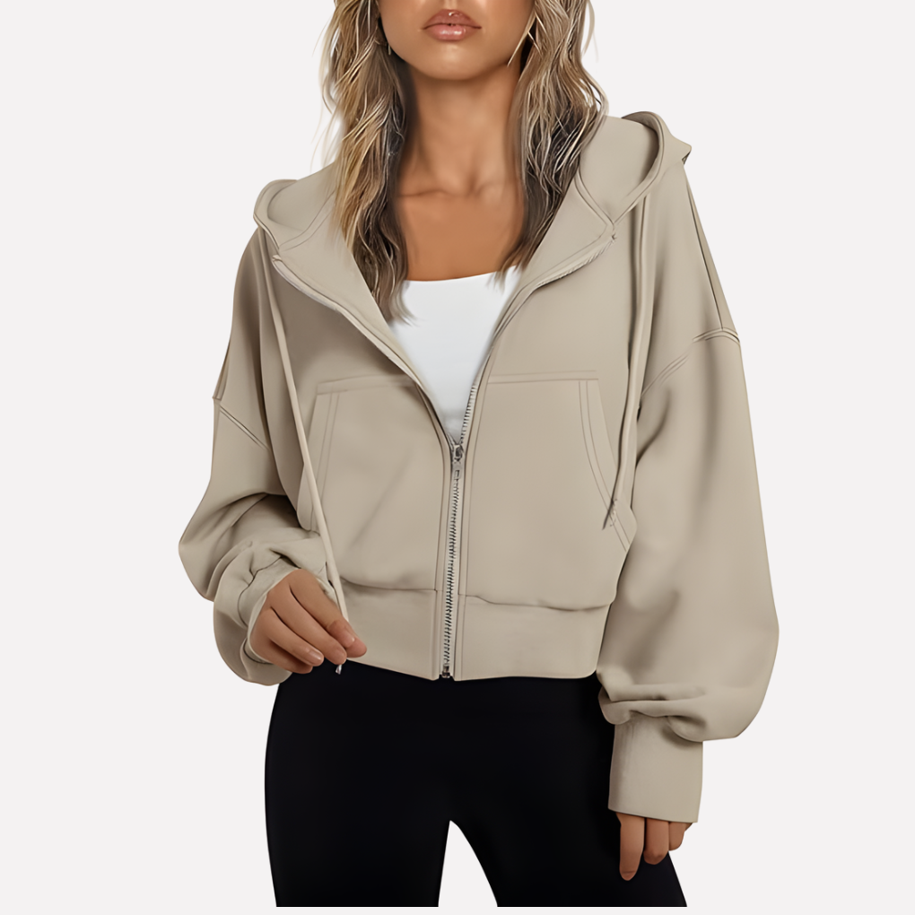 Women's Relaxed Cropped Zip-Through Hooded Top
