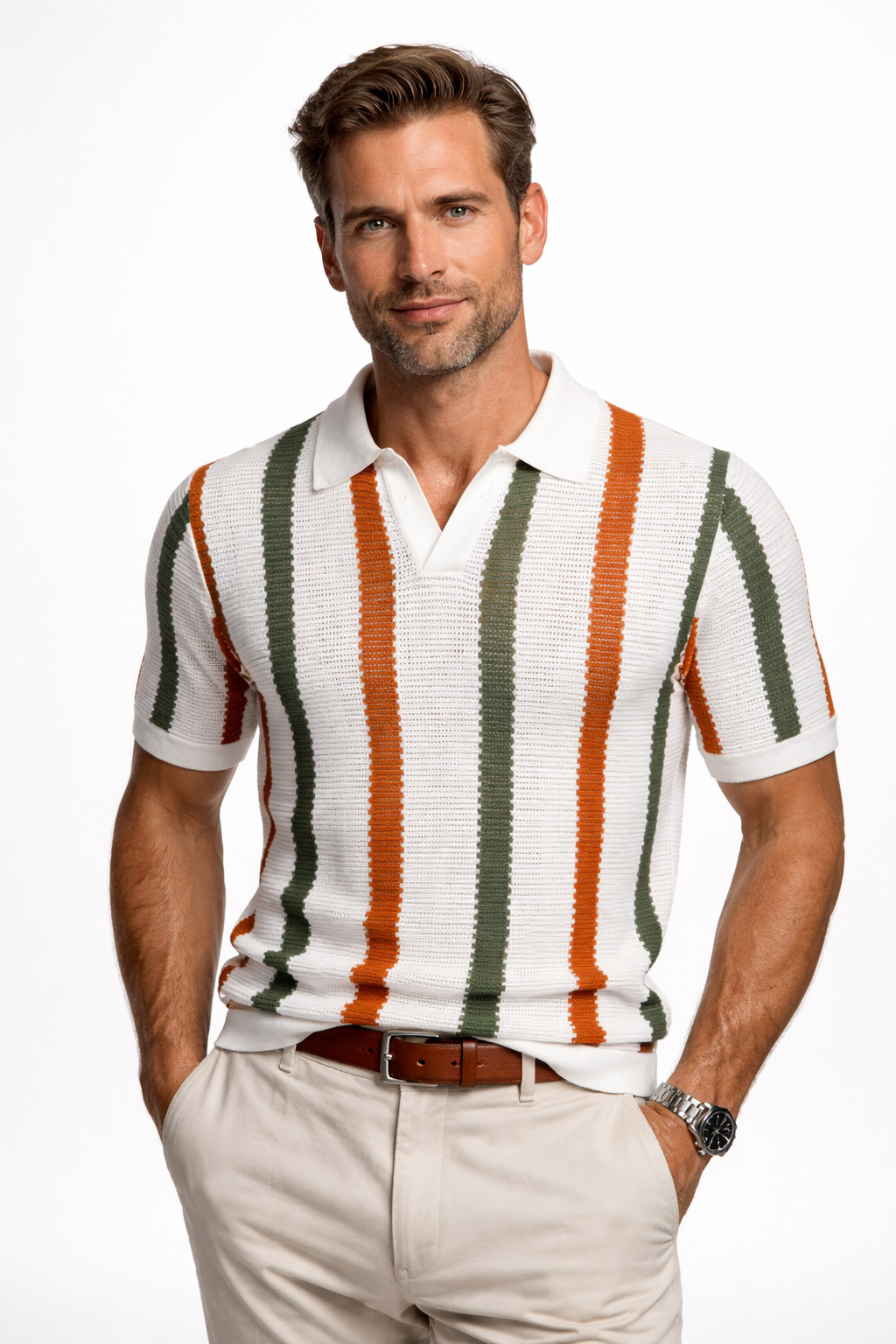 Men's Vertical Stripe Knitted Polo
