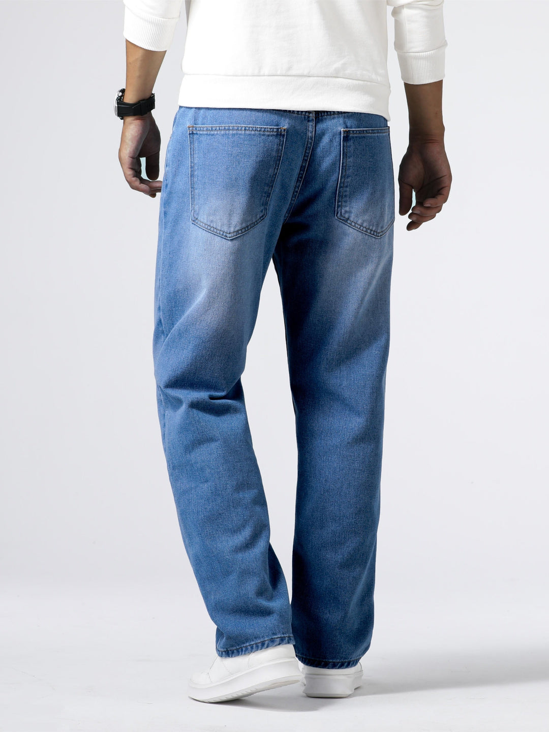 Men's Blue Washed Straight-Leg Denim Trousers