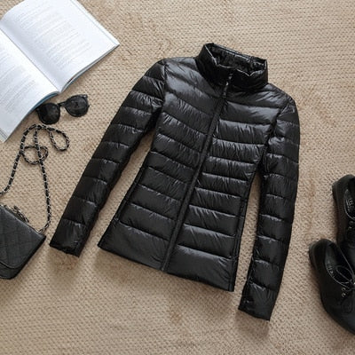 Women's Cropped Glossy Zip-Up Puffer Jacket