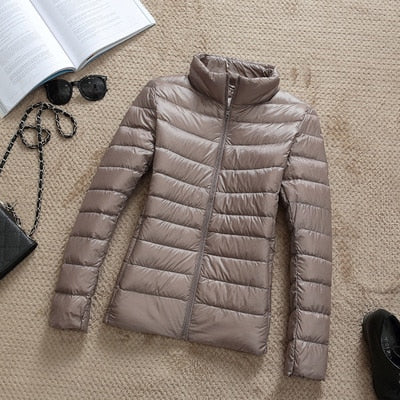 Women's Cropped Glossy Zip-Up Puffer Jacket
