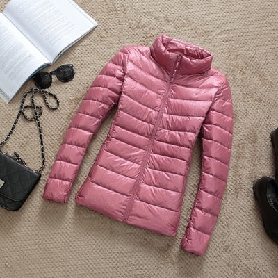 Women's Cropped Glossy Zip-Up Puffer Jacket