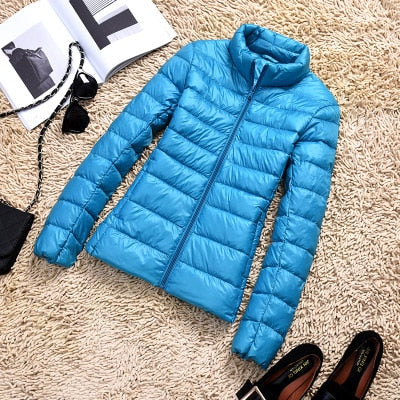 Women's Cropped Glossy Zip-Up Puffer Jacket