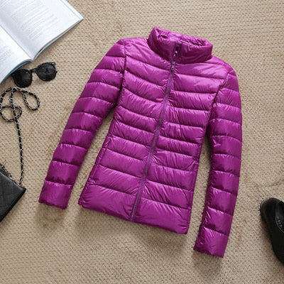 Women's Cropped Glossy Zip-Up Puffer Jacket