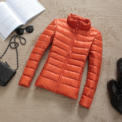 Women's Cropped Glossy Zip-Up Puffer Jacket