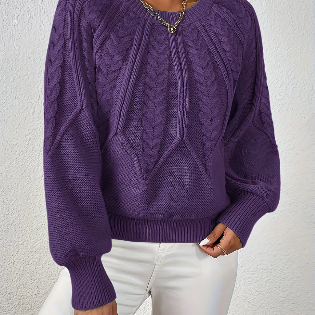 Women's Cable Knit Voluminous-Sleeve Pullover