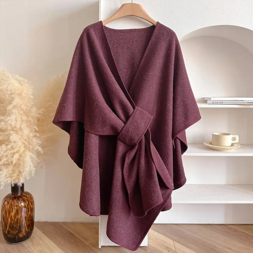 Women's Windproof Poncho Topcoat with Belt