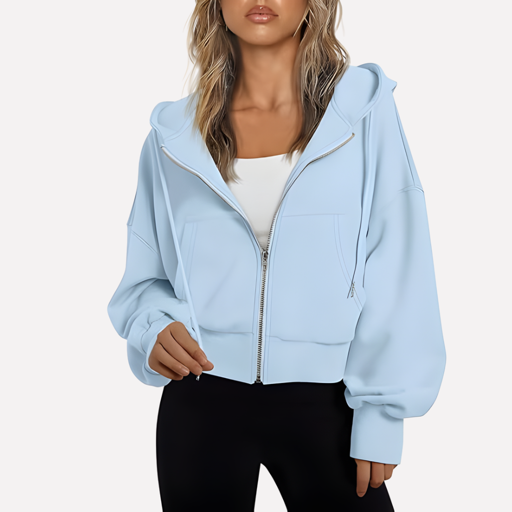 Women's Relaxed Cropped Zip-Through Hooded Top