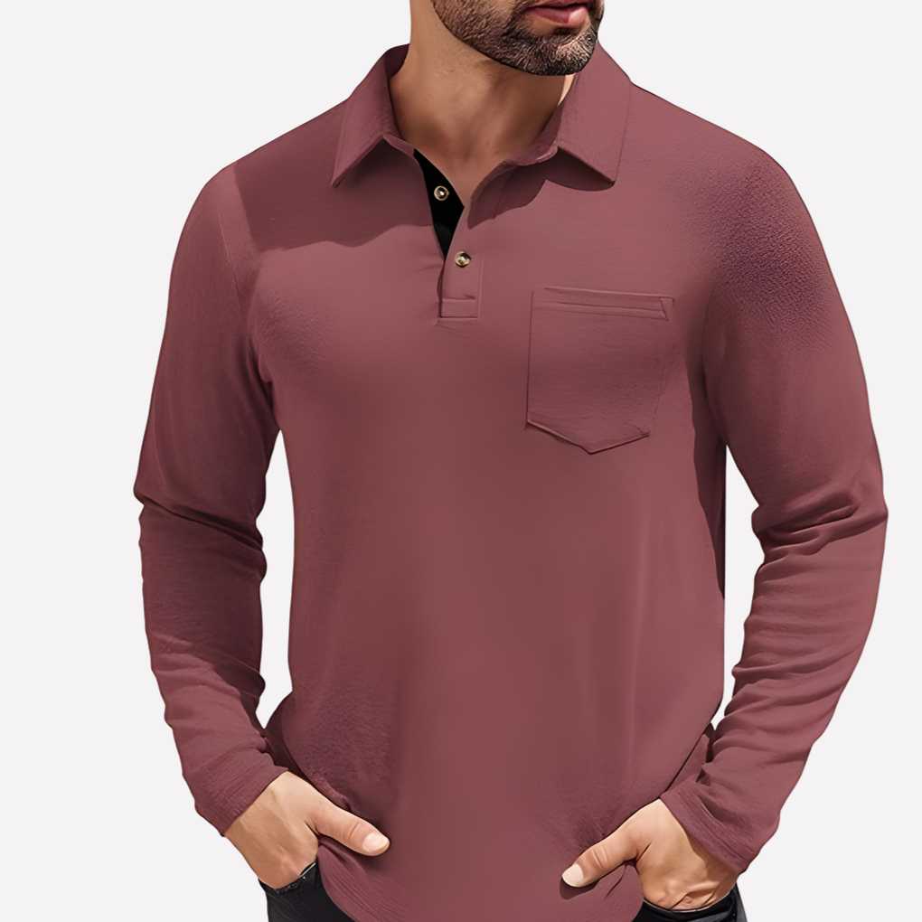 Men's Casual Fit Chest Pocket Long Sleeve Polo