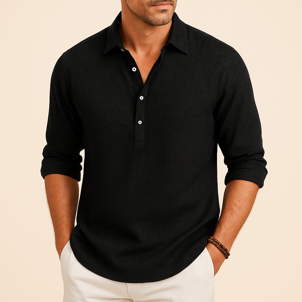 Men's Relaxed Button Neck Long Sleeve Polo