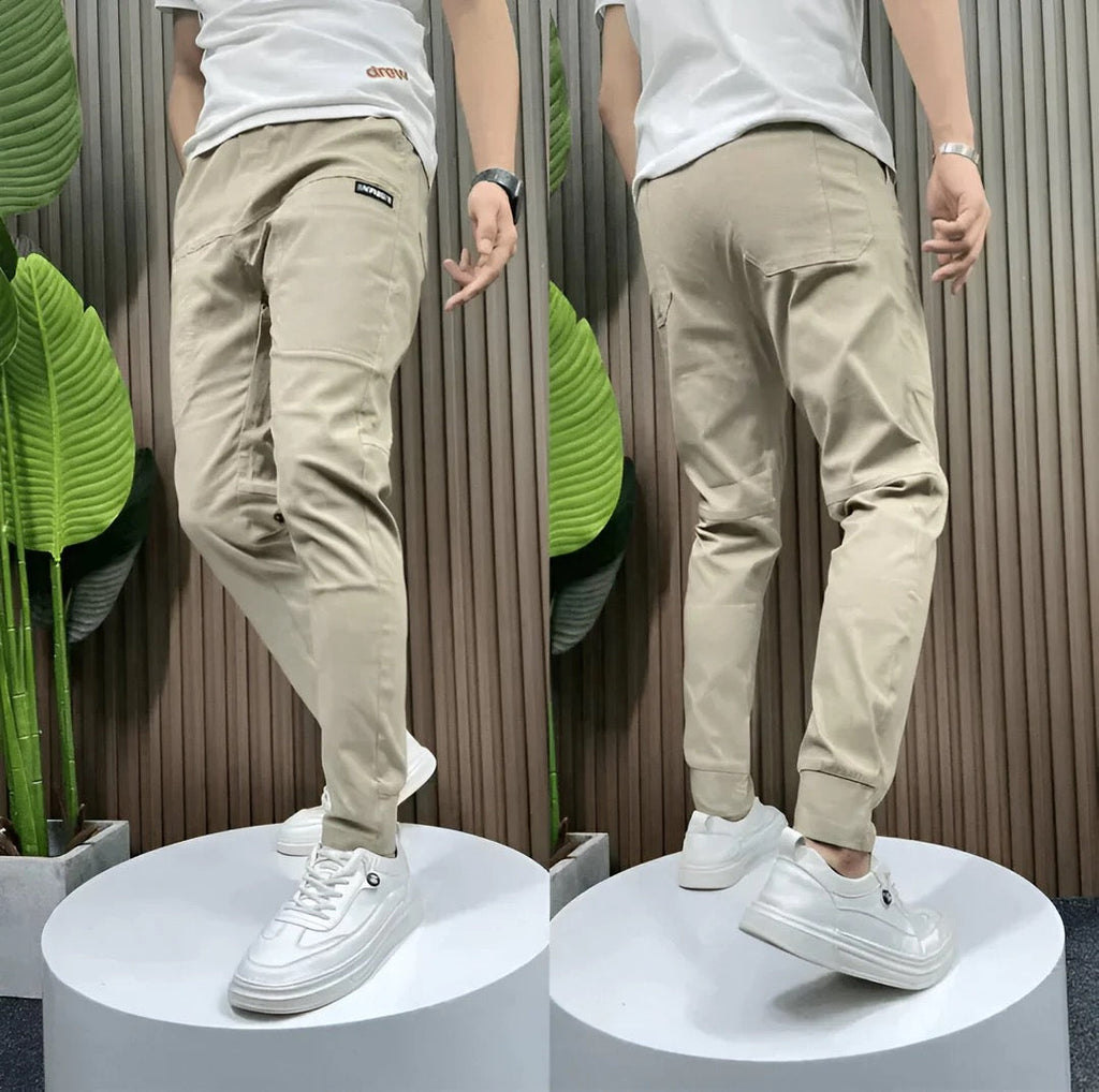 Men's Slim Tapered Ribbed-Cuff Cargo Joggers