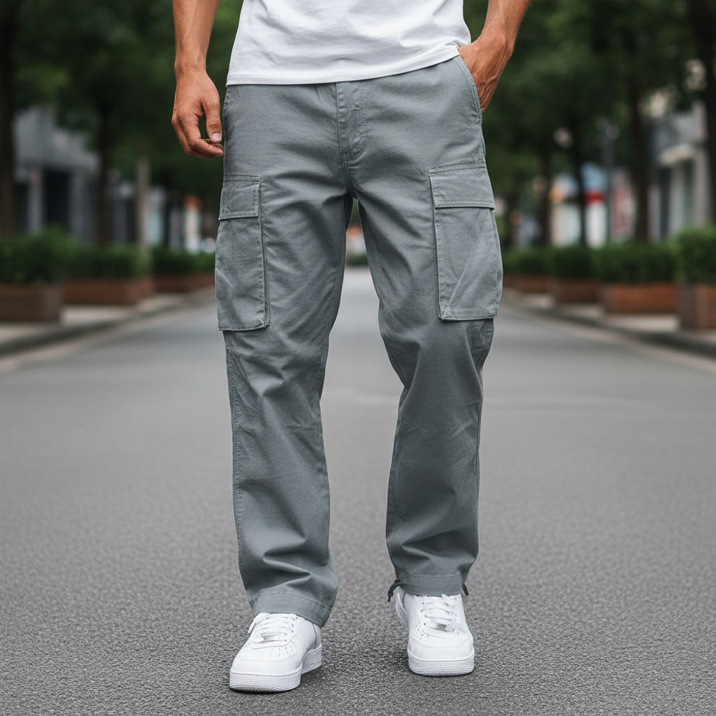 Men's Breathable Tapered Cotton Cargo Trousers