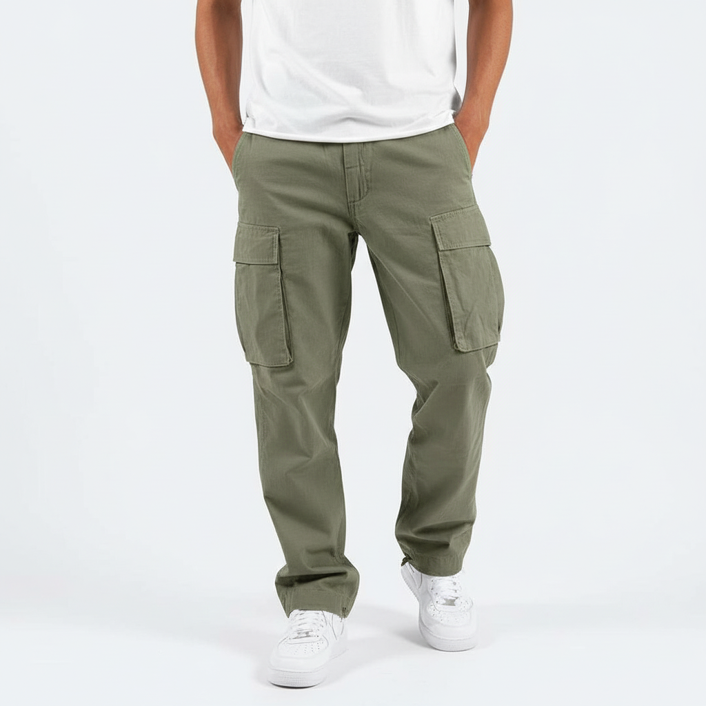 Men's Breathable Tapered Cotton Cargo Trousers