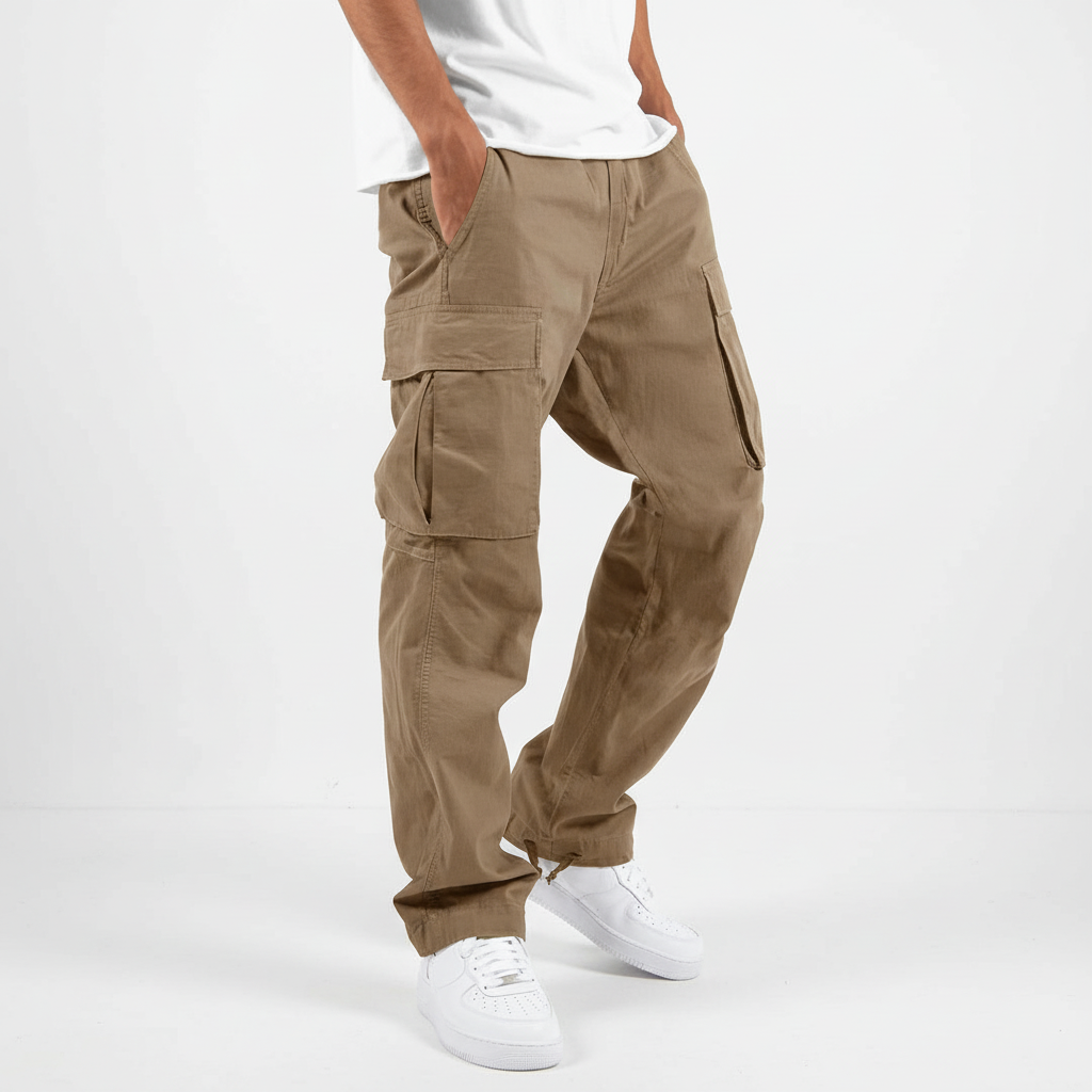 Men's Breathable Tapered Cotton Cargo Trousers