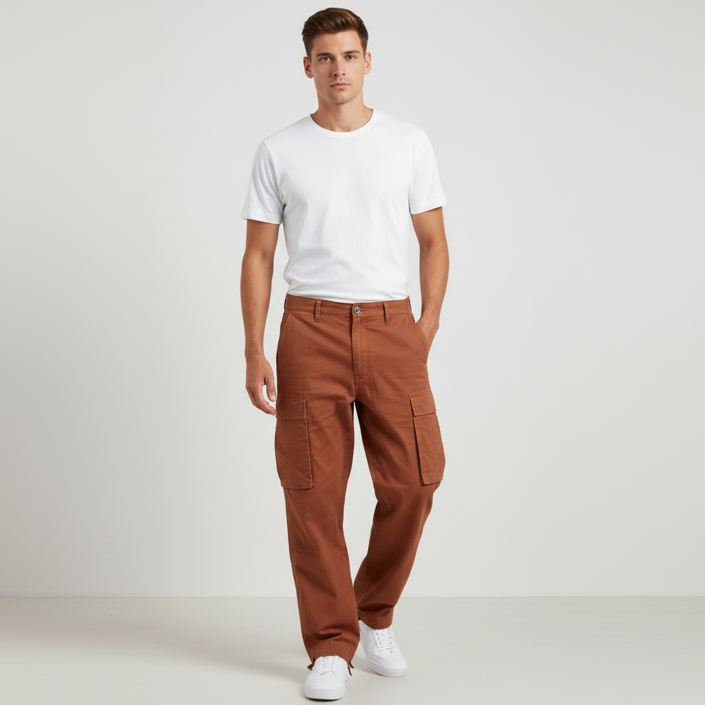 Men's Breathable Tapered Cotton Cargo Trousers
