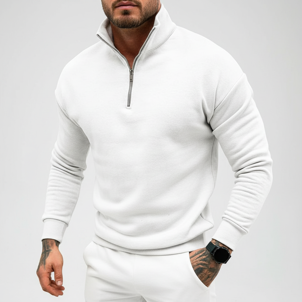 Men's Minimal Stand Collar Quarter-Zip Pullover