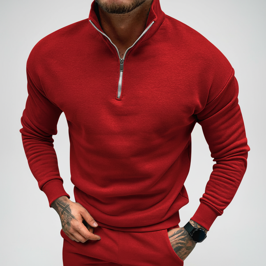 Men's Minimal Stand Collar Quarter-Zip Pullover
