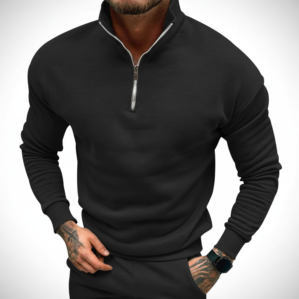 Men's Minimal Stand Collar Quarter-Zip Pullover