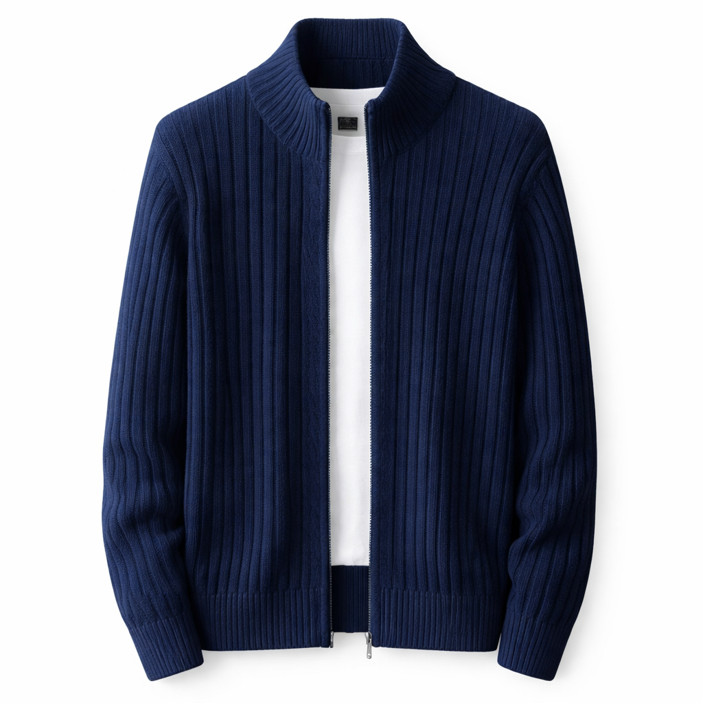 Men's Stand Collar Zip-Through Knit Jacket