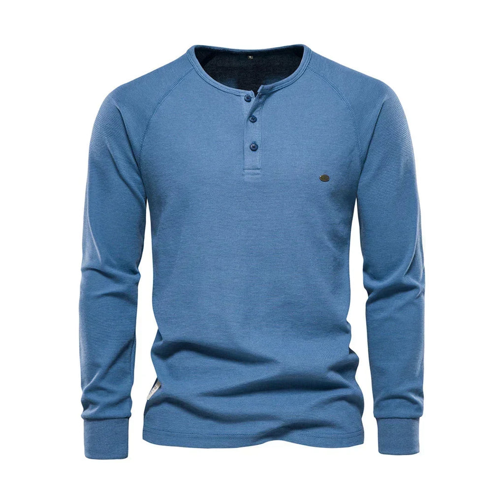 Men's Long Sleeve Buttoned Henley Top