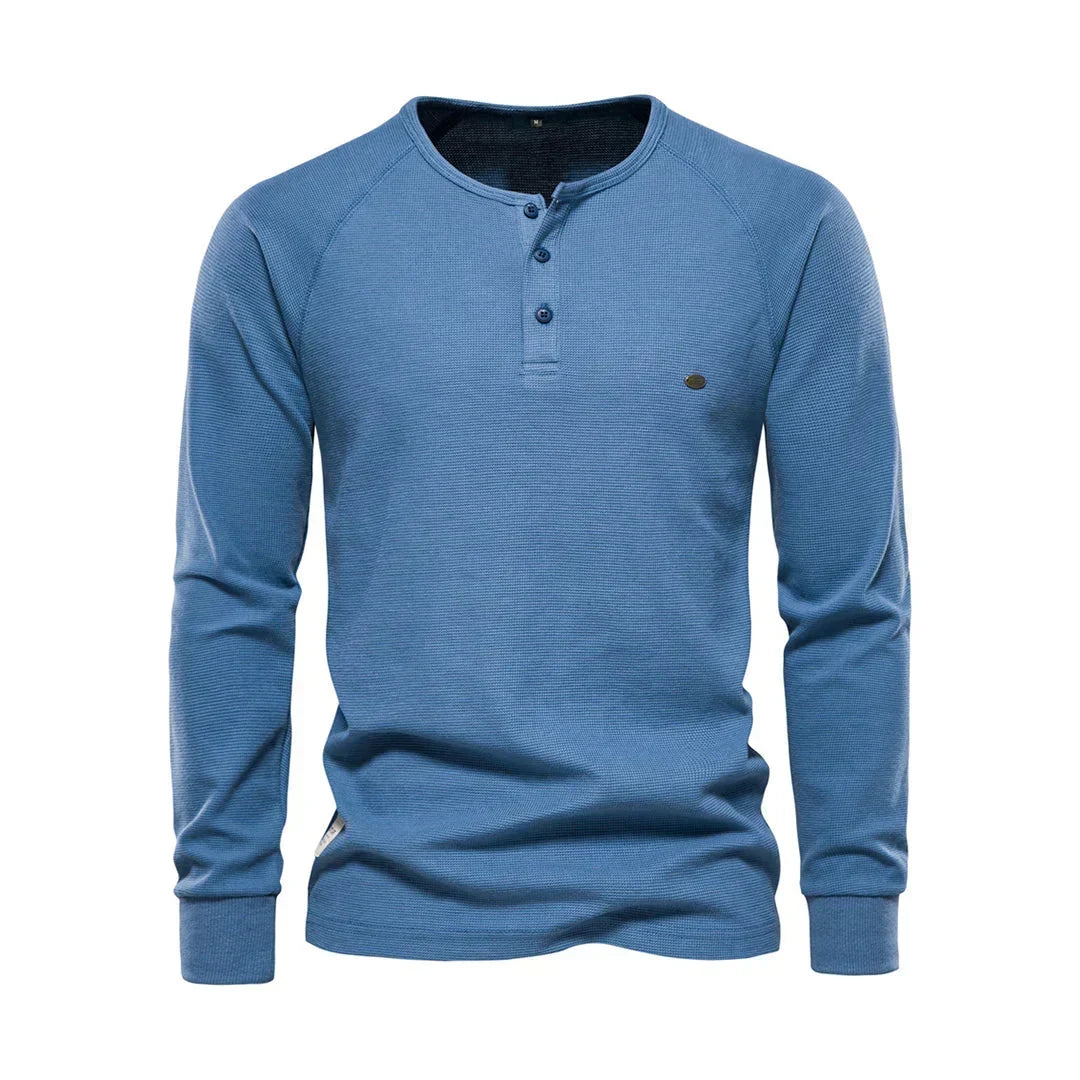 Men's Long Sleeve Buttoned Henley Top