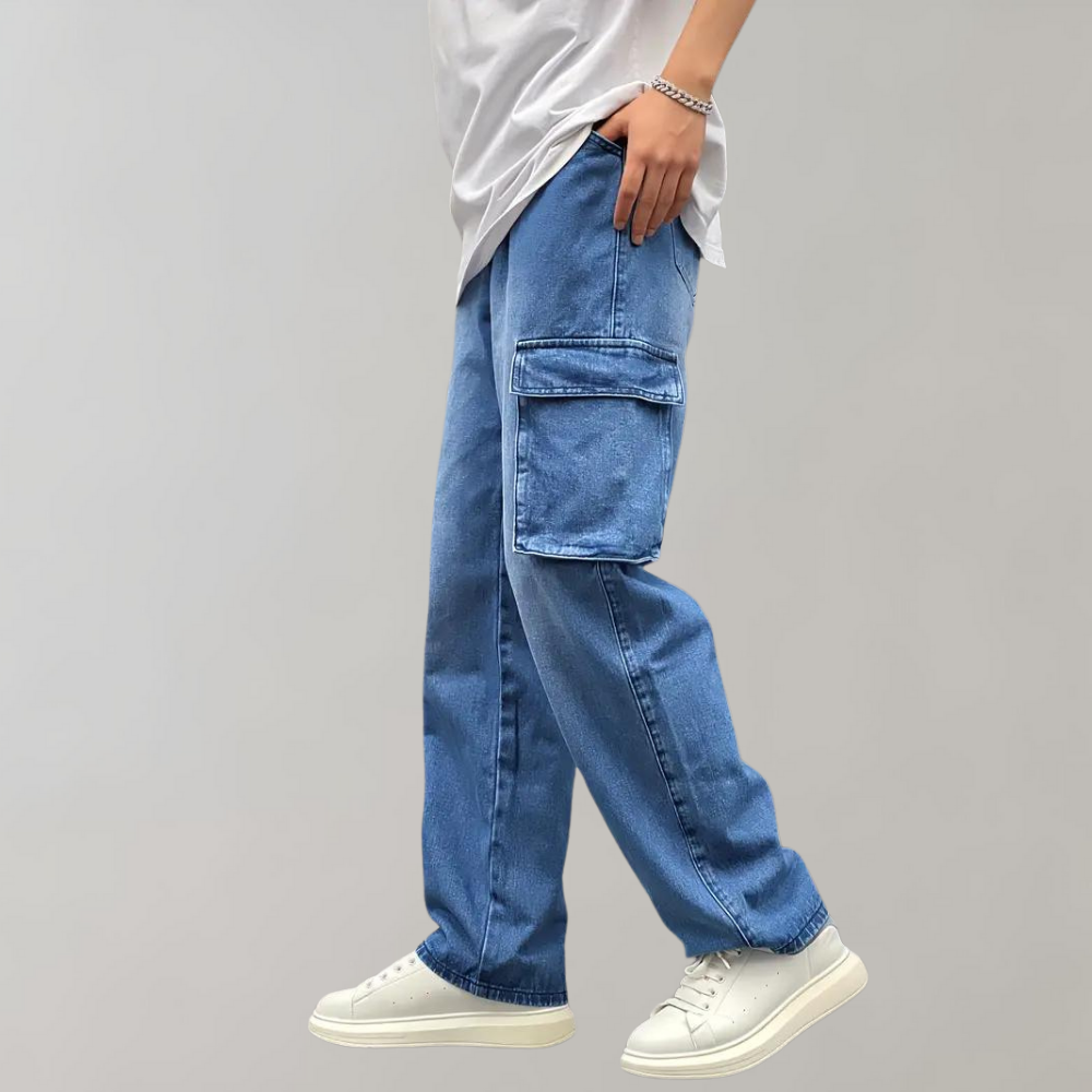 Men's Baggy Streetwear Denim Cargo Trousers