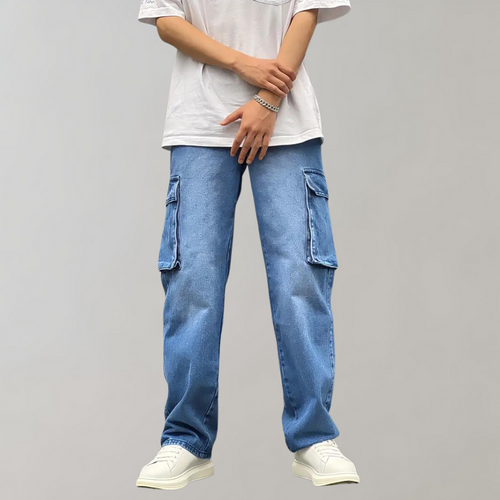 Men's Baggy Streetwear Denim Cargo Trousers