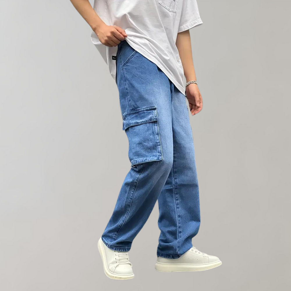 Men's Baggy Streetwear Denim Cargo Trousers