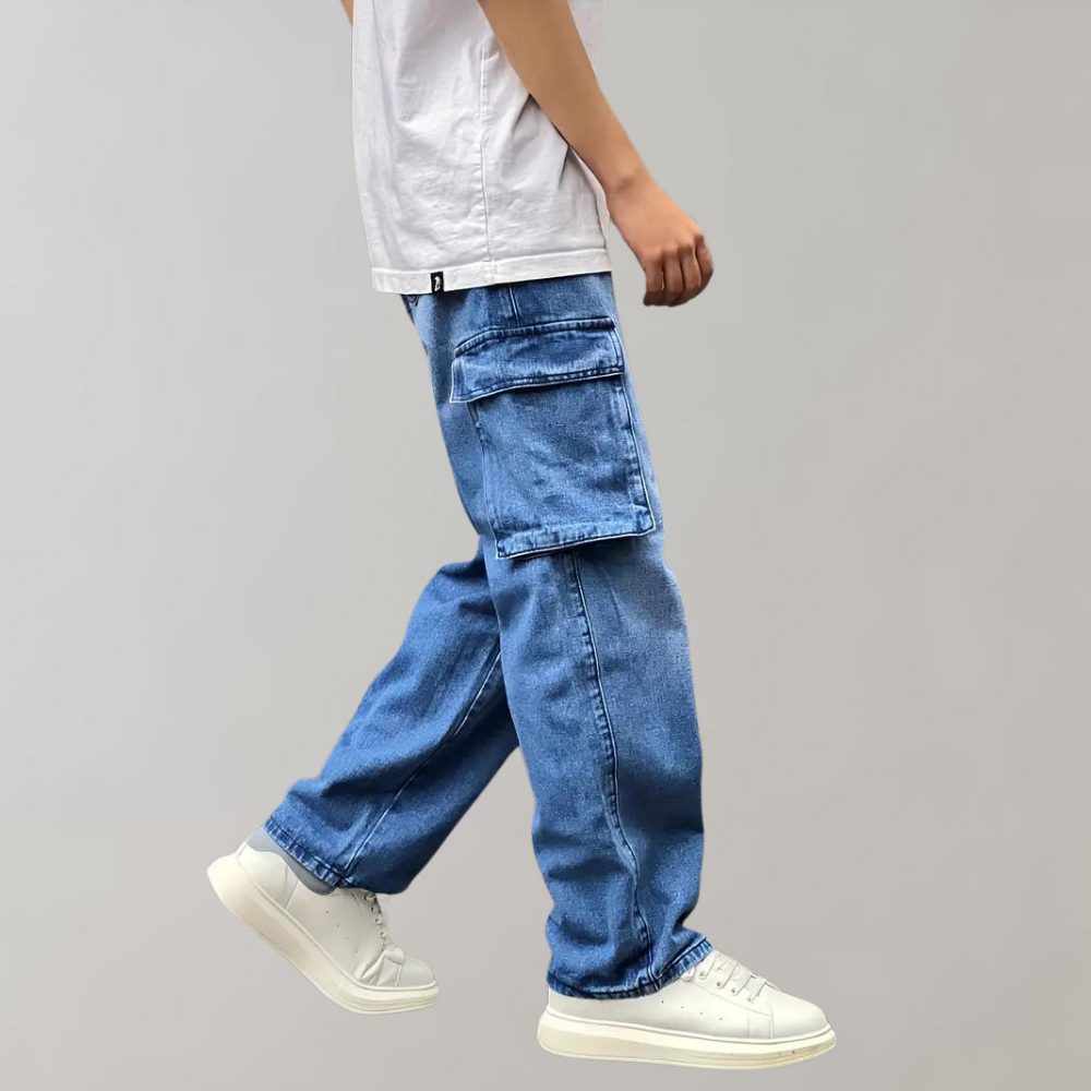 Men's Baggy Streetwear Denim Cargo Trousers