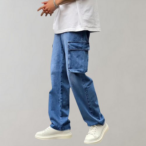 Men's Baggy Streetwear Denim Cargo Trousers