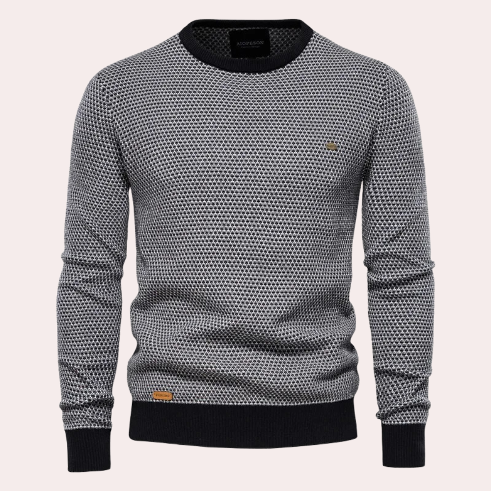 Men's Contrast Ribbed Printed Crew Neck Pullover