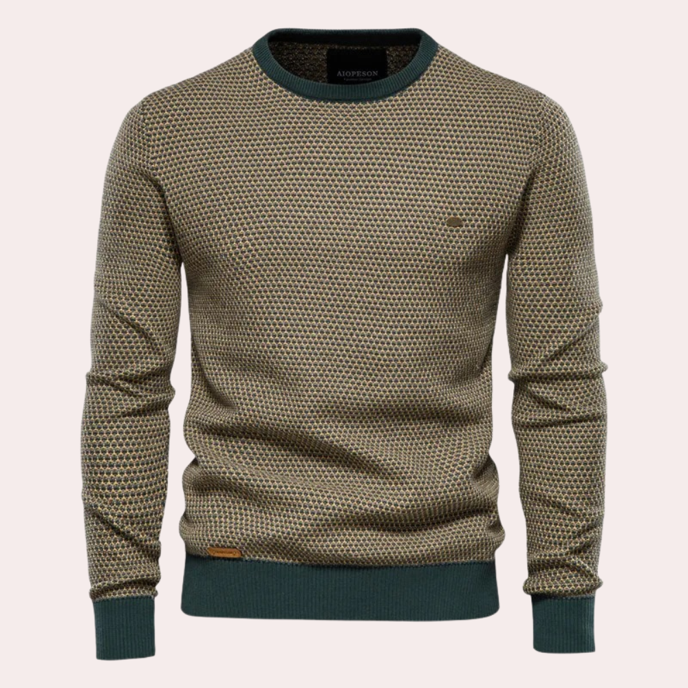 Men's Contrast Ribbed Printed Crew Neck Pullover