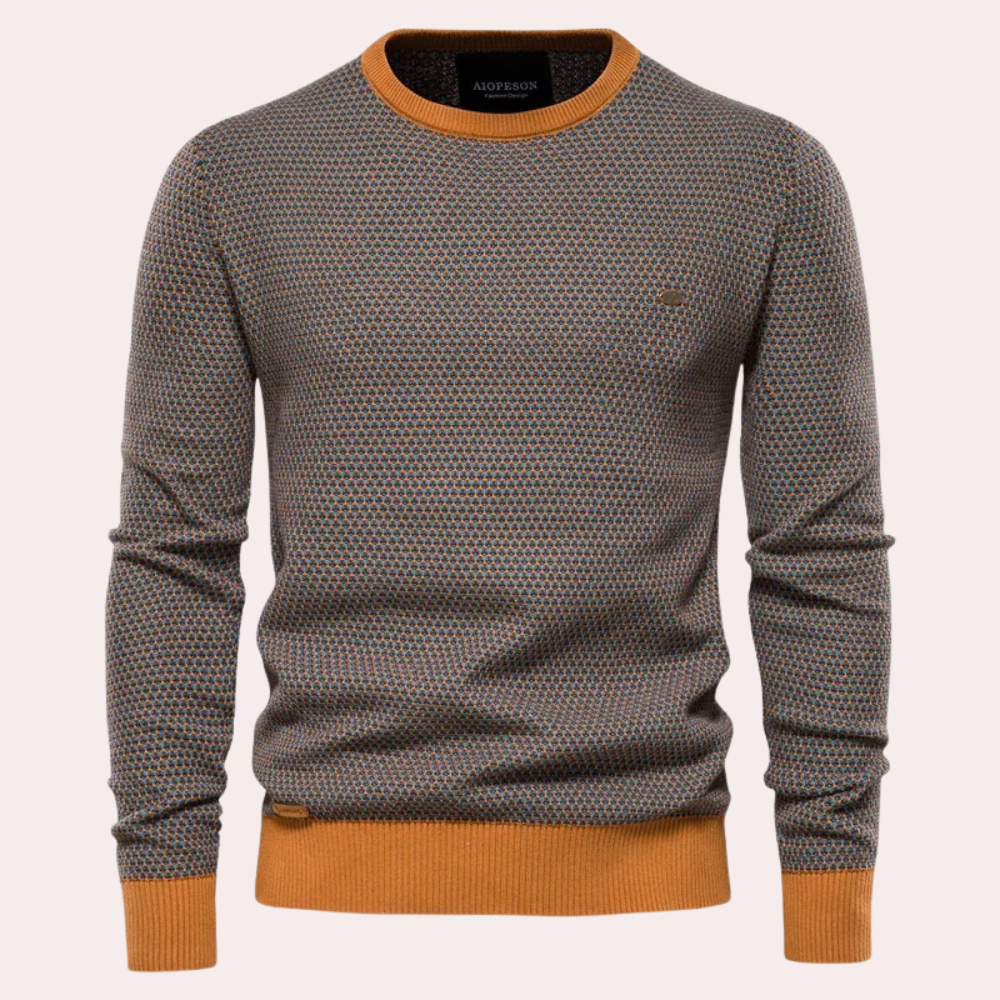Men's Contrast Ribbed Printed Crew Neck Pullover