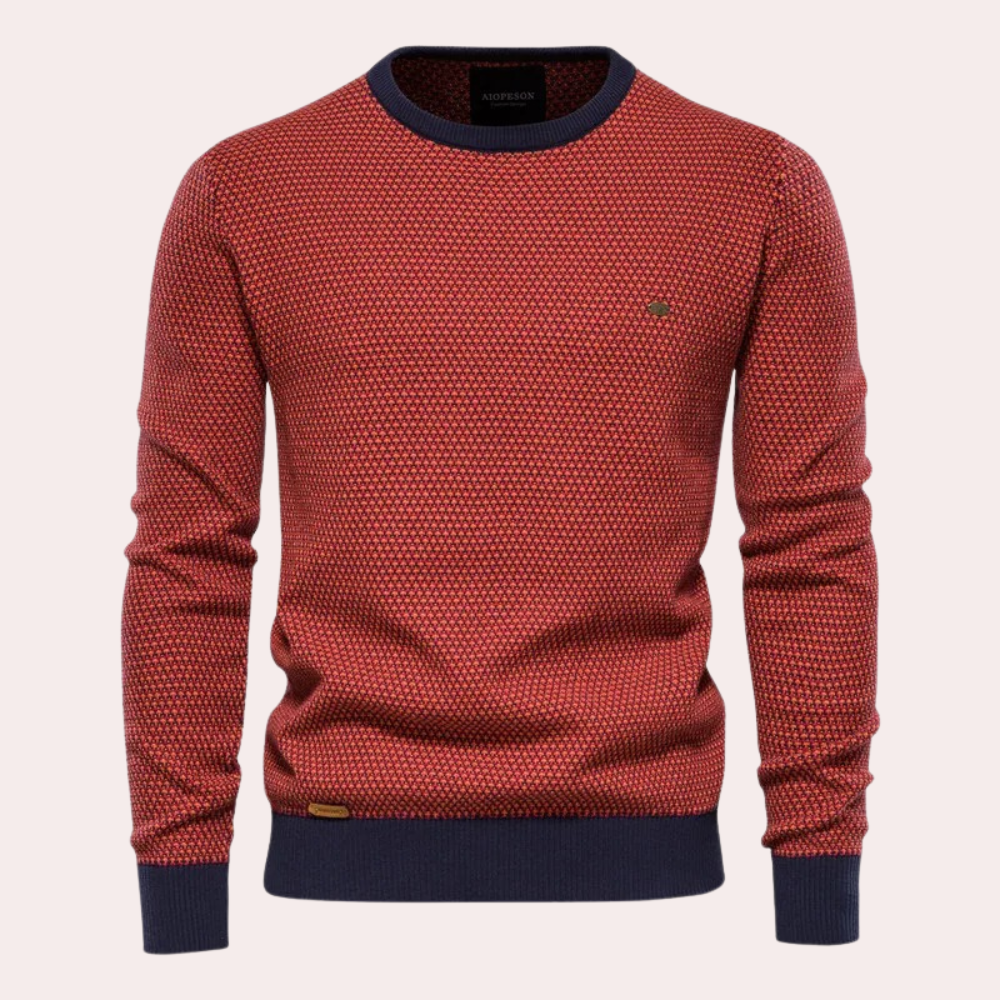 Men's Contrast Ribbed Printed Crew Neck Pullover