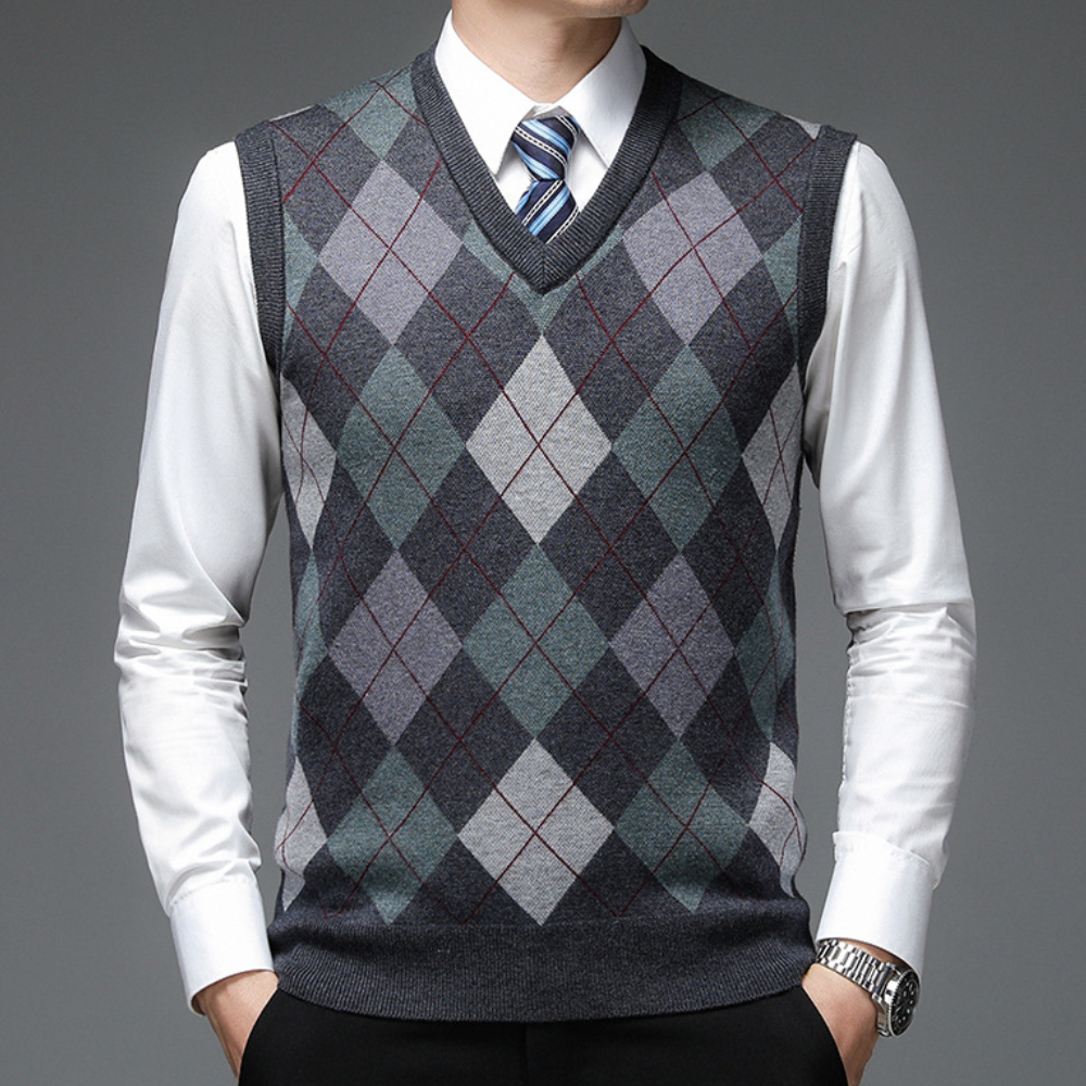 Men's Tailored Printed V-Neck Knit Tank