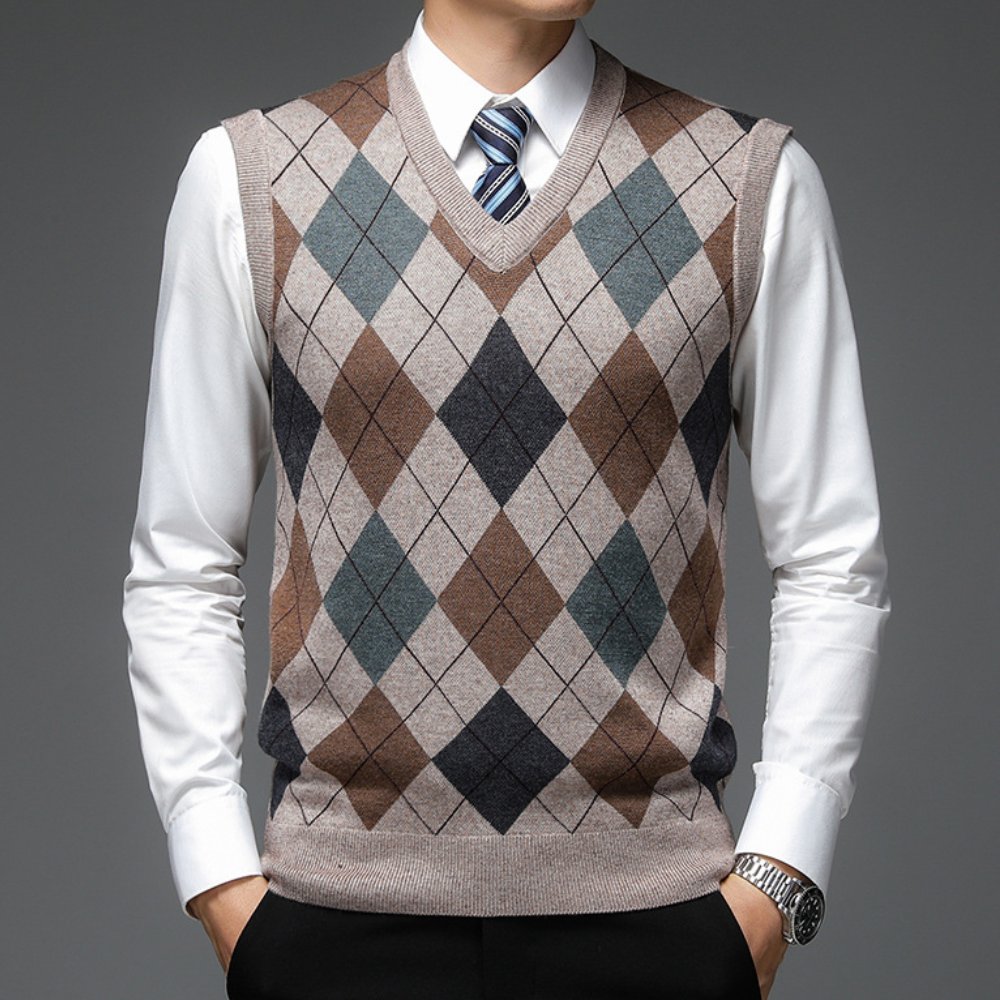 Men's Tailored Printed V-Neck Knit Tank