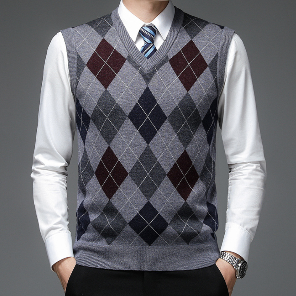 Men's Tailored Printed V-Neck Knit Tank