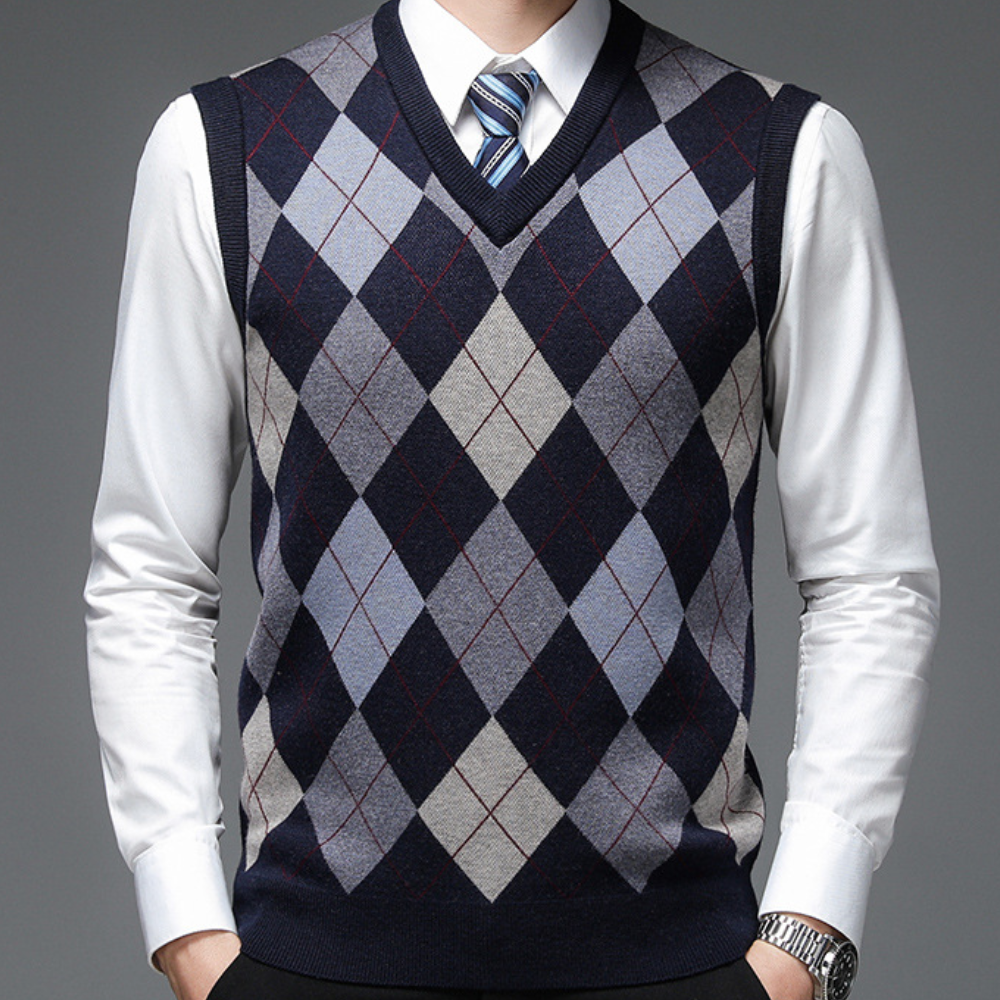 Men's Tailored Printed V-Neck Knit Tank
