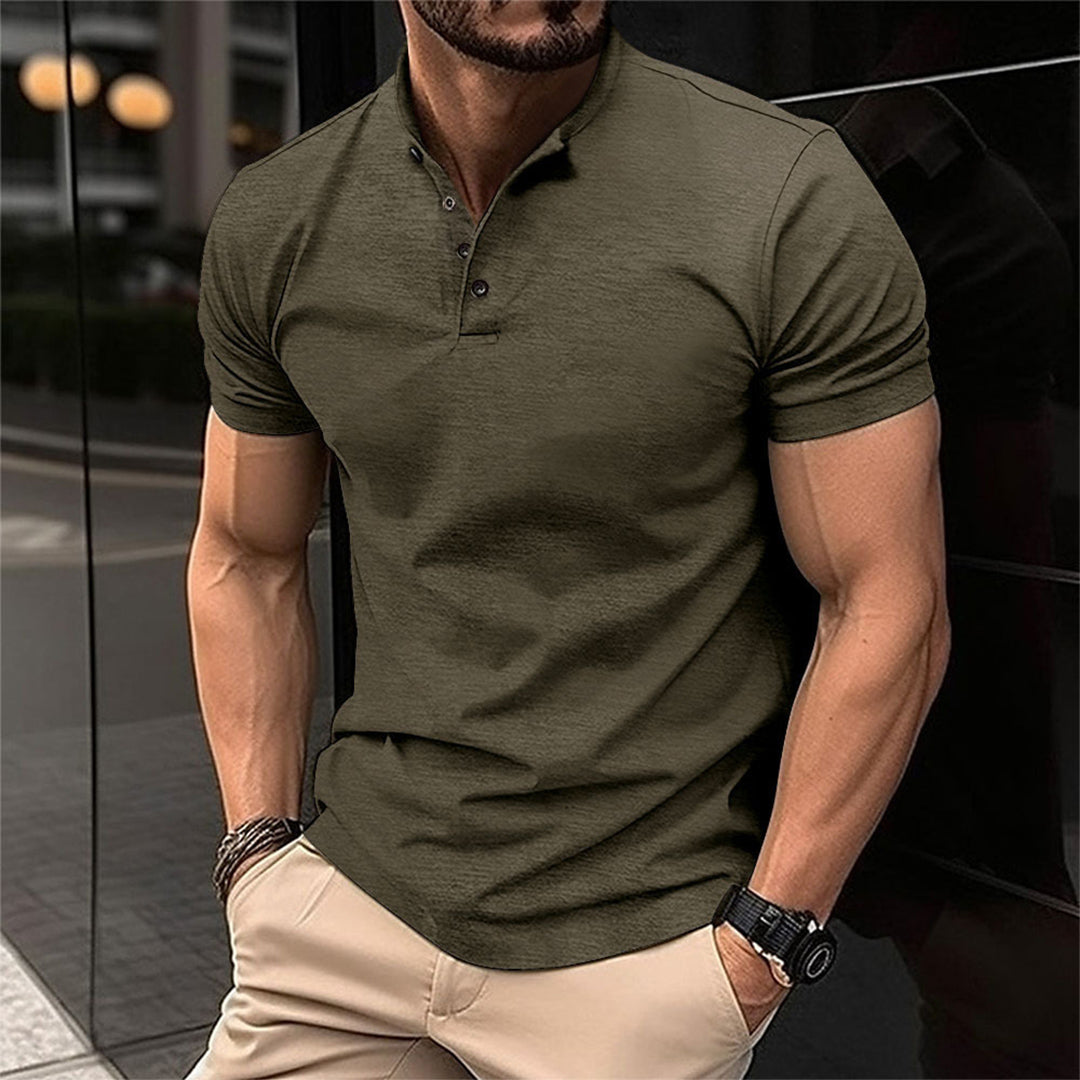 Men's Tailored Slim-Fit Button Neck Polo