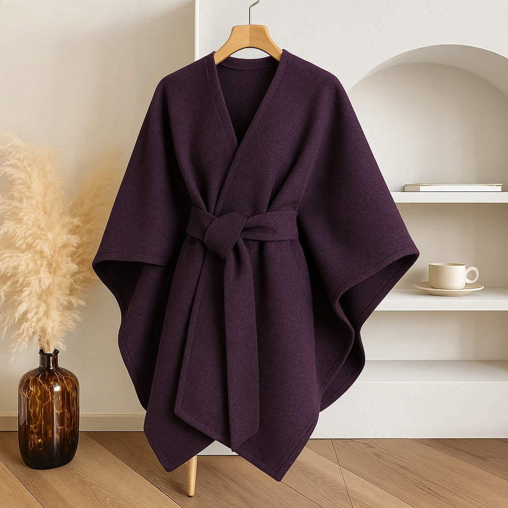 Women's Windproof Poncho Topcoat with Belt
